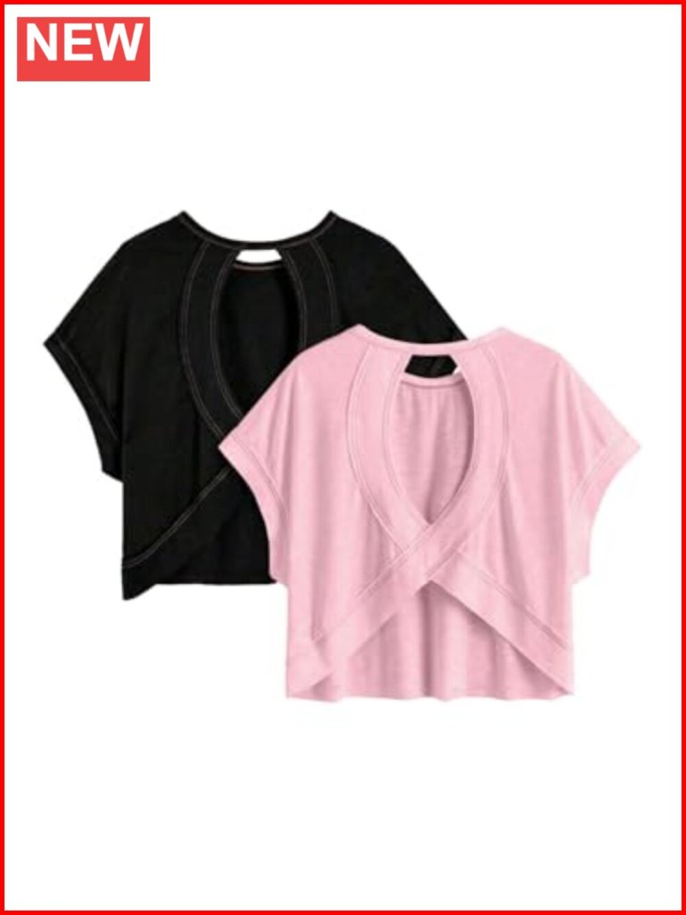 Plus Size 2 Piece Open Back Top Cut Out Criss Cross Short Sleeve Tee